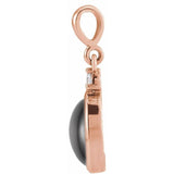 14K Rose Gold 10x8 mm Natural Black Onyx & .03 CT Natural Diamond Cabochon Pendant