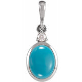 Platinum 9x7 mm Natural Turquoise & .03 CT Natural Diamond Cabochon Pendant