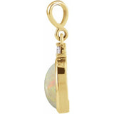 14K Yellow Gold 9x7 mm Natural White Opal & .03 CT Natural Diamond Cabochon Pendant