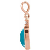 14K Rose Gold 9x7 mm Natural Turquoise & .03 CT Natural Diamond Cabochon Pendant