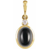 14K Yellow Gold 5x3 mm Natural Black Onyx & .02 CT Natural Diamond Cabochon Pendant