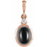 14K Rose Gold 5x3 mm Natural Black Onyx & .02 CT Natural Diamond Cabochon Pendant