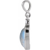 14K White Gold 5x3 mm Natural Rainbow Moonstone & .02 CT Natural Diamond Cabochon Pendant