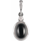 Platinum 5x3 mm Natural Black Onyx & .02 CT Natural Diamond Cabochon Pendant