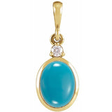 14K Yellow Gold 5x3 mm Natural Turquoise & .02 CT Natural Diamond Cabochon Pendant