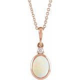 14K Rose Gold 12x10 mm Natural White Opal & .03 CT Natural Diamond 16-18" Necklace