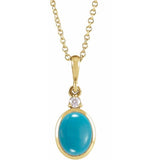 14K Yellow Gold 10x8 mm Natural Turquoise & .03 CT Natural Diamond 16-18" Necklace