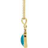 14K Yellow Gold 5x3 mm Natural Turquoise & .03 CT Natural Diamond 16-18" Necklace