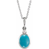 14K White Gold 5x3 mm Natural Turquoise & .03 CT Natural Diamond 16-18" Necklace