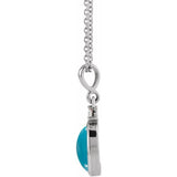 14K White Gold 5x3 mm Natural Turquoise & .03 CT Natural Diamond 16-18" Necklace