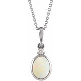 Sterling Silver 10x8 mm Natural White Opal & .03 CT Natural Diamond 16-18" Necklace