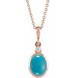 14K Rose Gold 5x3 mm Natural Turquoise & .03 CT Natural Diamond 16-18" Necklace