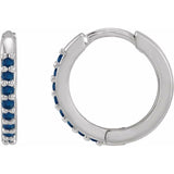 14K White Gold Lab-Grown Blue Sapphire Hinged 12.5 mm Hoop Earrings