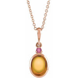 14K Rose Gold 8x6 mm Natural Citrine & Natural Pink Tourmaline 16-18" Necklace