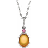 Sterling Silver 8x6 mm Natural Citrine & Natural Pink Tourmaline 16-18" Necklace
