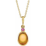 14K Yellow Gold 6x4 mm Natural Citrine & Natural Pink Tourmaline 16-18" Necklace