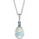 14K White Gold 8x6 mm Lab-Grown White Opal & Natural London Blue Topaz 16-18" Necklace
