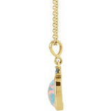 14K Yellow Gold 6x4 mm Lab-Grown White Opal & Natural London Blue Topaz 16-18" Necklace