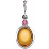 Sterling Silver 6x4 mm Natural Citrine & Natural Pink Tourmaline Pendant