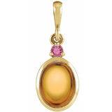 14K Yellow Gold 8x6 mm Natural Citrine & Natural Pink Tourmaline Pendant