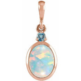 14K Rose Gold 6x4 mm Lab-Grown White Opal & Natural London Blue Topaz Pendant