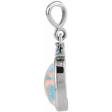 Platinum 8x6 mm Lab-Grown White Opal & Natural London Blue Topaz Pendant