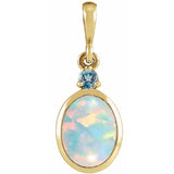 14K Yellow Gold 5x3 mm Lab-Grown White Opal & Natural London Blue Topaz Pendant