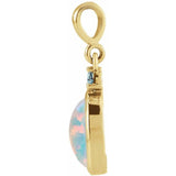 14K Yellow Gold 5x3 mm Lab-Grown White Opal & Natural London Blue Topaz Pendant