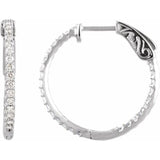 14K White Gold 3/4 CTW Lab-Grown Diamond Inside-Outside 23 mm Hinged Hoop Earrings