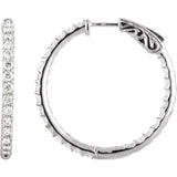 14K White Gold 2 CTW Lab Grown Diamond Inside Outside 29.5 mm Hinged Hoop Earrings