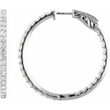 14K White Gold 6 1/2 CTW Lab-Grown Diamond Inside-Outside 51 mm Hinged Hoop Earrings