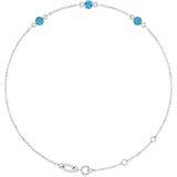 14K White Gold Natural Blue Zircon Bezel-Set 3-Stone 6 1/2-7 1/2" Bracelet