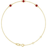 14K Yellow Gold Lab-Grown Ruby Bezel-Set 3-Stone 6 1/2-7 1/2" Bracelet
