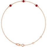 14K Rose Gold Lab-Grown Ruby Bezel-Set 3-Stone 6 1/2-7 1/2" Bracelet