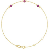 14K Yellow Gold Natural Pink Tourmaline Bezel-Set 3-Stone 6 1/2-7 1/2" Bracelet