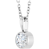 14K White Gold 1/3 CT Natural Diamond Bezel-Set Solitaire 16-18" Necklace