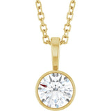 14K Yellow Gold 1/2 CT Natural Diamond Bezel-Set Solitaire 16-18" Necklace