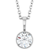 Sterling Silver 1/2 CT Natural Diamond Bezel-Set Solitaire 16-18" Necklace