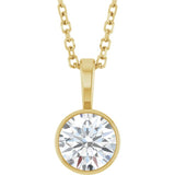 14K Yellow Gold 5/8 CT Natural Diamond Bezel-Set Solitaire 16-18" Necklace