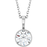 Platinum 3/4 CT Natural Diamond Bezel-Set Solitaire 16-18" Necklace