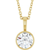 14K Yellow Gold 3/4 CT Natural Diamond Bezel-Set Solitaire 16-18" Necklace