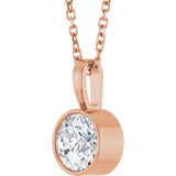 14K Rose Gold 3/4 CT Natural Diamond Bezel-Set Solitaire 16-18" Necklace
