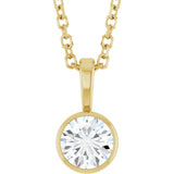 14K Yellow Gold 1/3 CT Lab-Grown Diamond Bezel-Set Solitaire 16-18" Necklace
