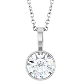 14K White Gold 9/10 CT Lab-Grown Diamond Bezel-Set Solitaire 16-18" Necklace