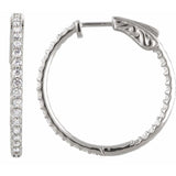 14K White Gold 1 CTW Natural Diamond Inside-Outside 26.5 mm Hinged Hoop Earrings