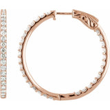 14K Rose Gold 5 CTW Natural Diamond Inside-Outside 41.5 mm Hinged Hoop Earrings