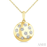 1/10 Ctw Bold Star Engraved Puffed Round Cut Diamond Pendant With Chain in Yellow Gold Vermeil