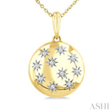 1/10 Ctw Bold Star Engraved Puffed Round Cut Diamond Pendant With Chain in Yellow Gold Vermeil