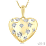 1/10 Ctw Bold Star Engraved Puffed Heart Round Cut Diamond Pendant With Chain in Yellow Gold Vermeil