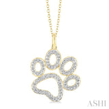 1/20 Ctw Dog Paw Round Cut Diamond Pendant With Chain in Yellow Gold Vermeil